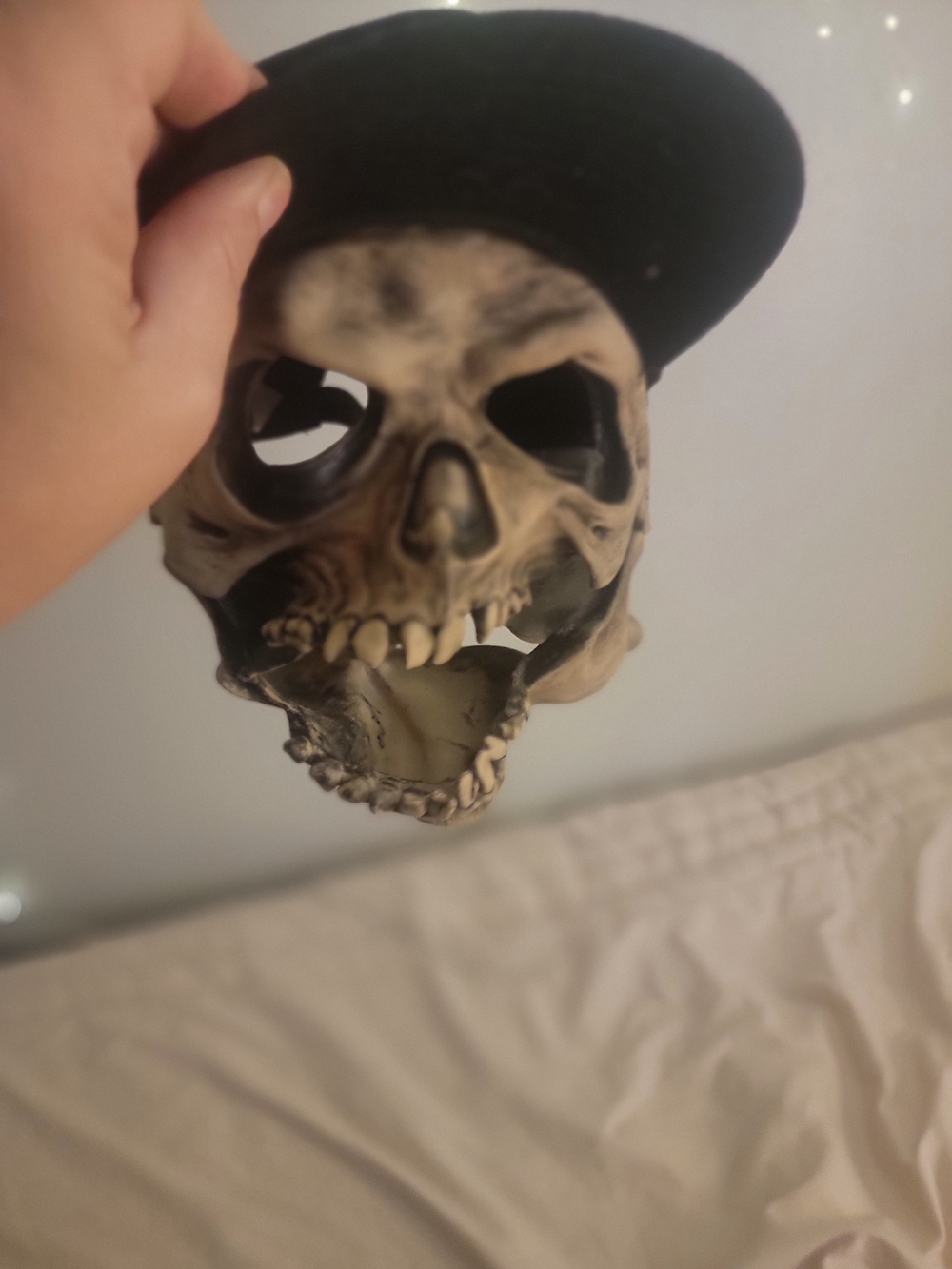 Kids Bone-Colored Skull Mask with Black Cap - Halloween Costume